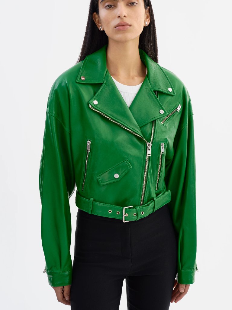Lamarque Dylan Jacket Green Leather Jacket - Genuine Lamb Leather Size Xs